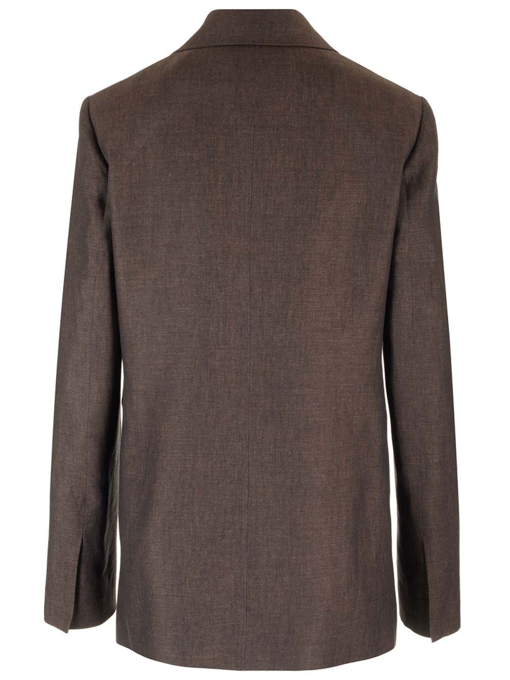 Linen Single-Breasted Tailored Jacket Jackets Brown - 2
