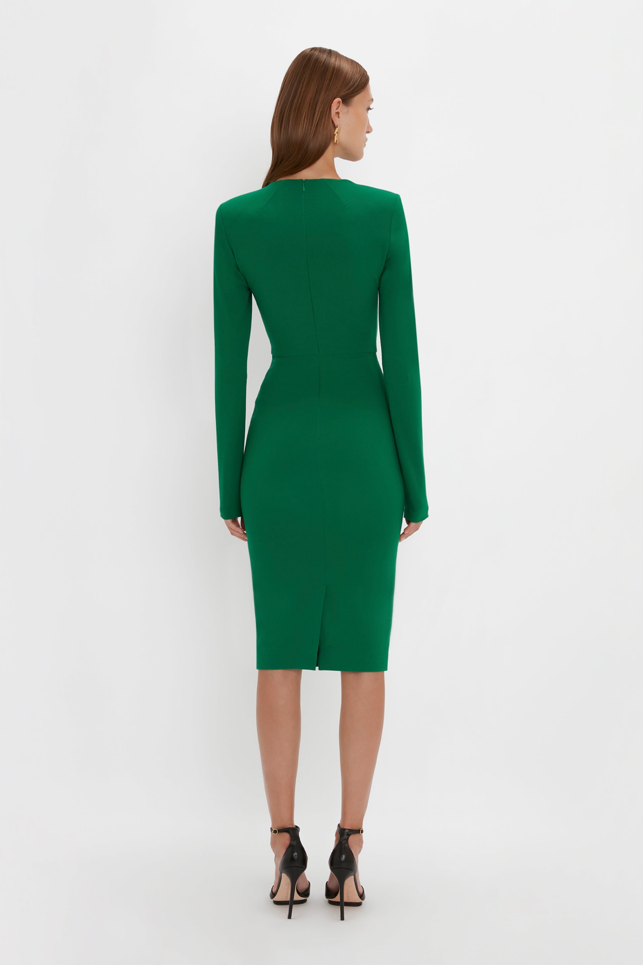 Long Sleeve T-Shirt Fitted Dress in Emerald - 4