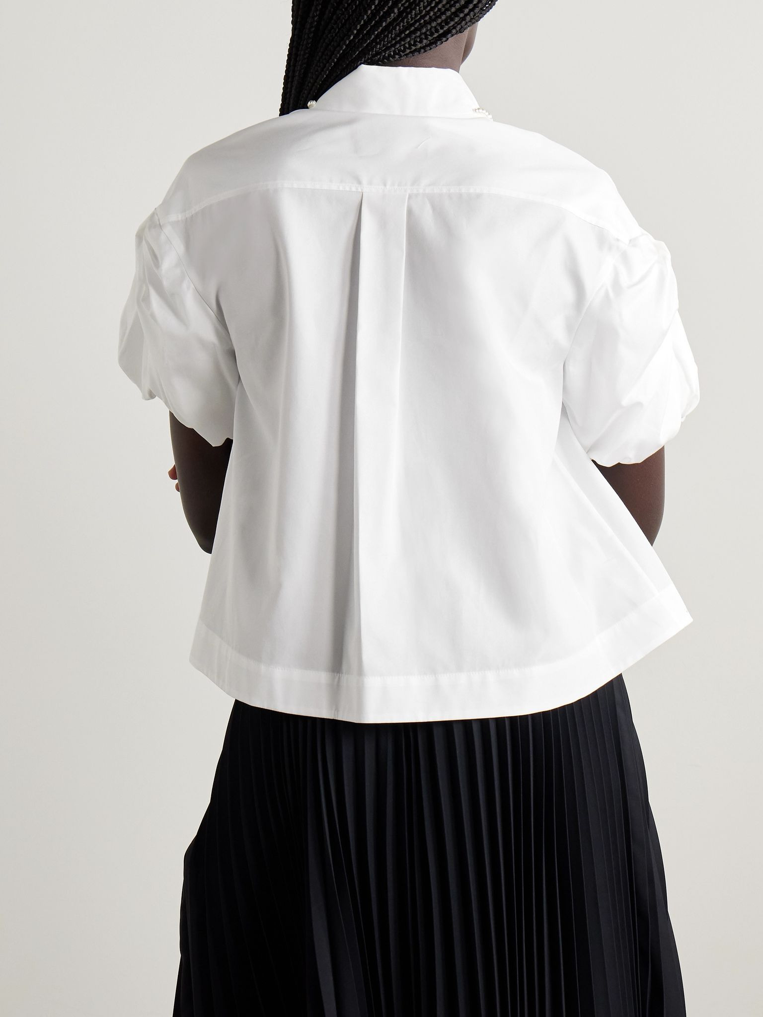 Cropped embellished cotton-poplin shirt White - 4