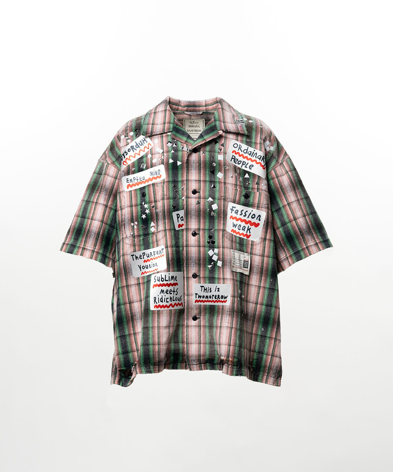 Embellished Sticker Short Sleeve Check Shirt 22
