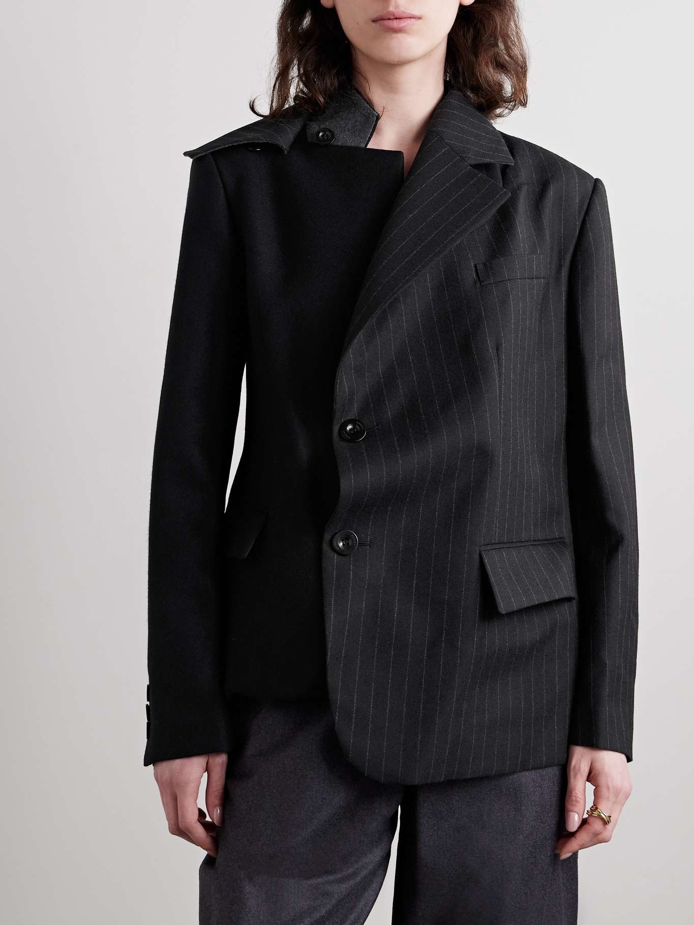 Paneled wool-felt and pinstriped wool-twill blazer - 3