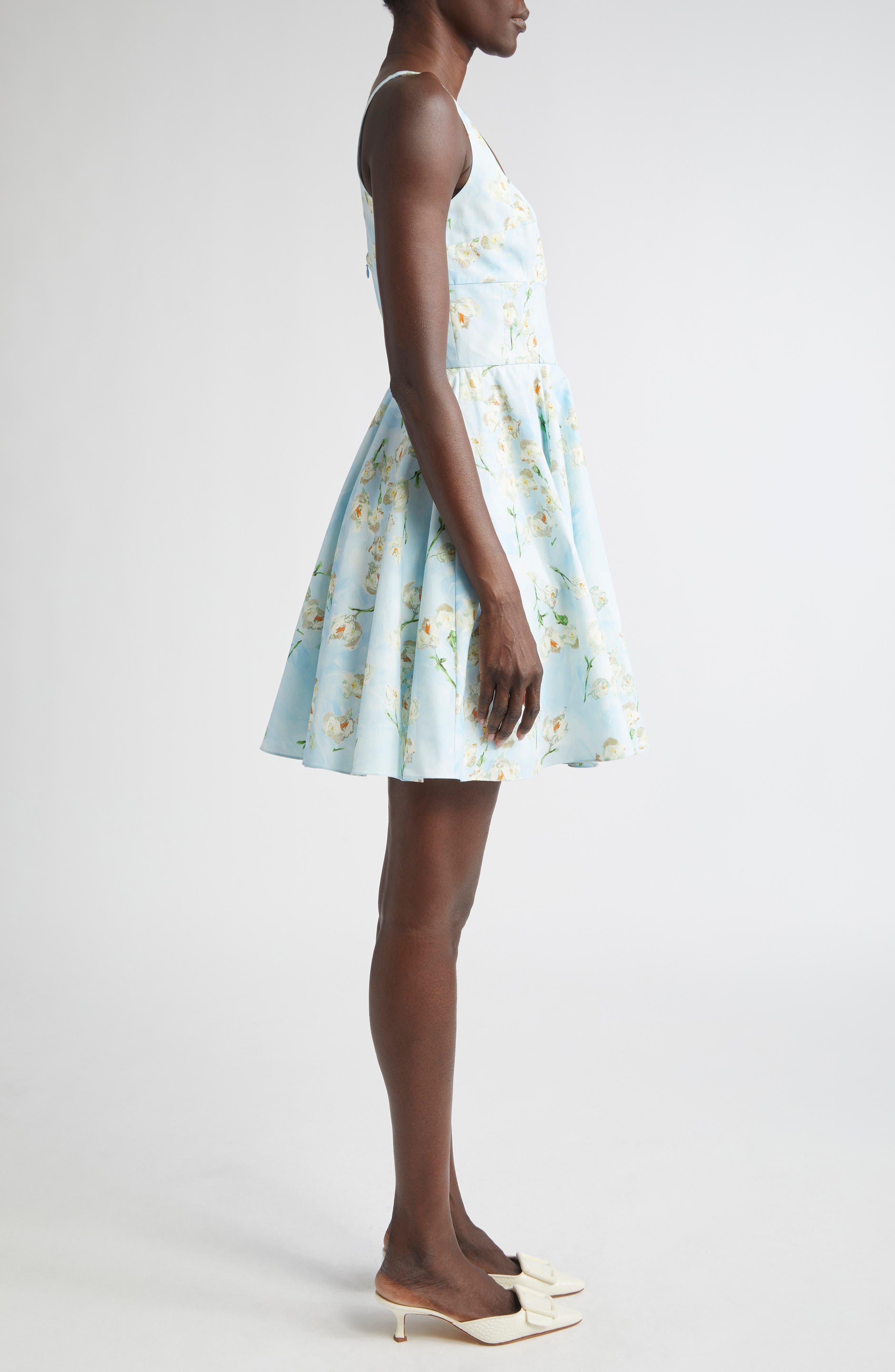 Emilia Wickstead Mona Floral Cotton Sundress in Little Lillies On Blue at Nordstrom - 3