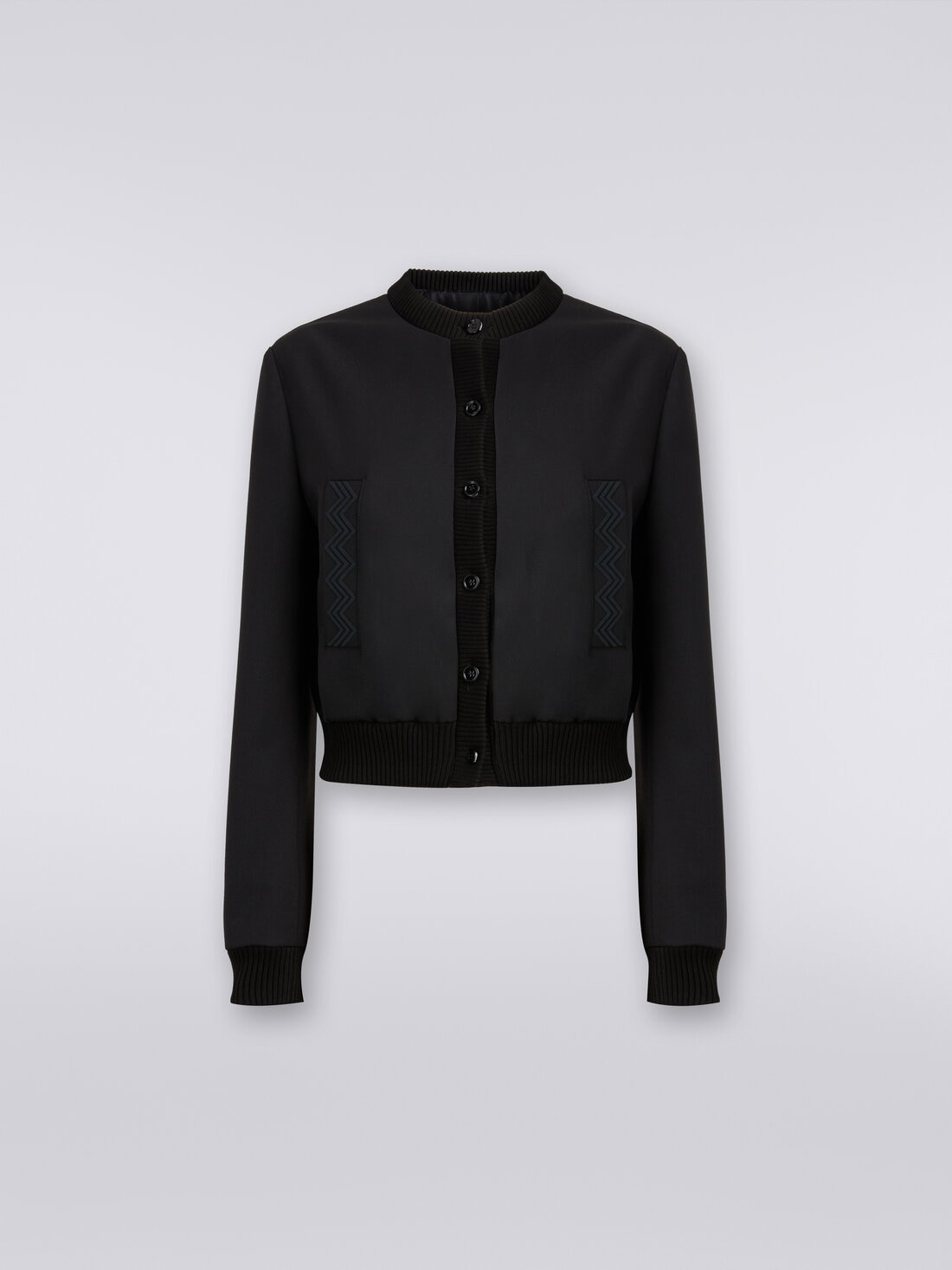 Wool blend bomber jacket with zigzag inserts - 1