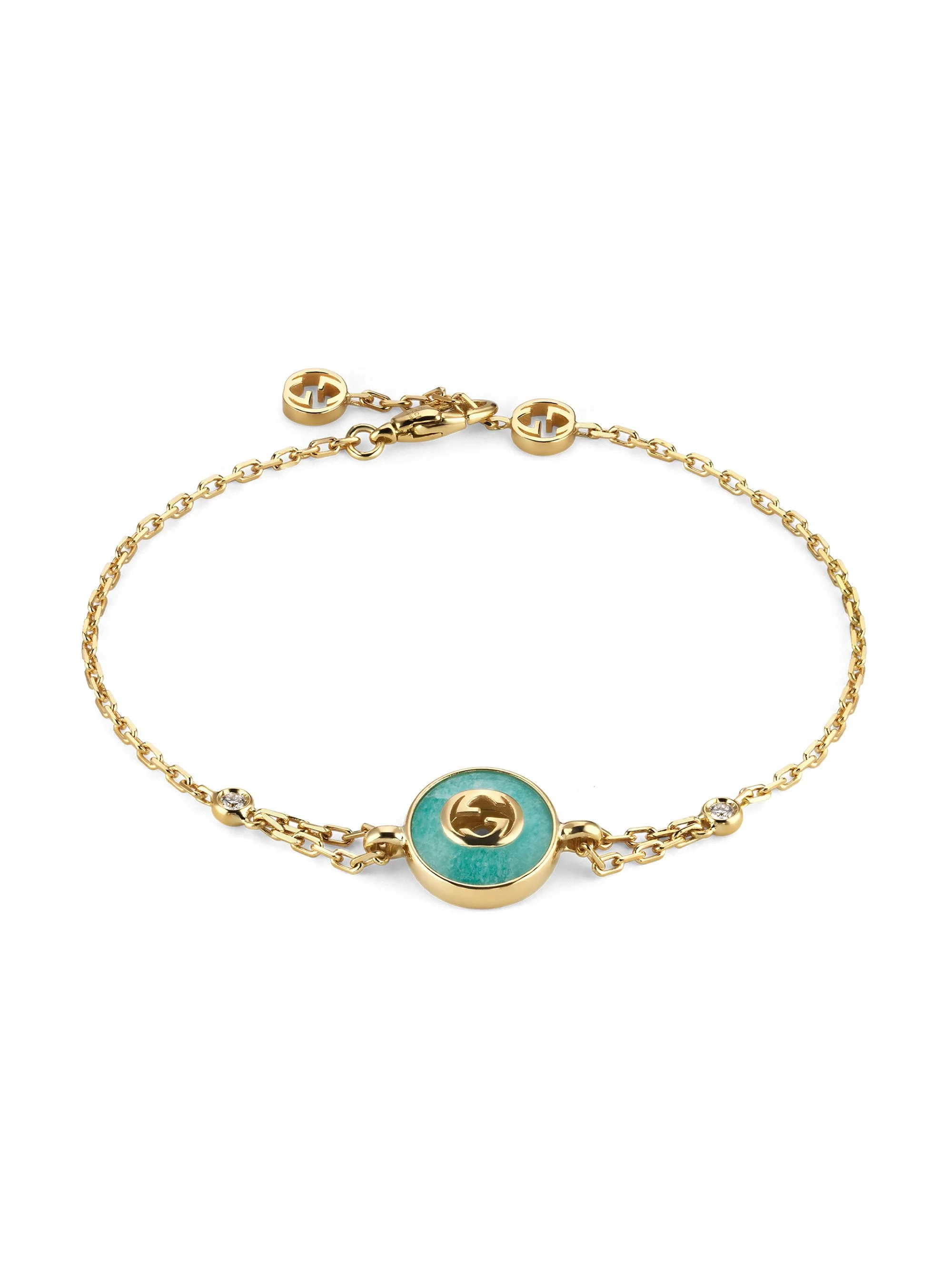 Women's 18K Yellow Gold, Amazonite & 0.05 TCW Diamond Logo Charm Bracelet - Green - 1