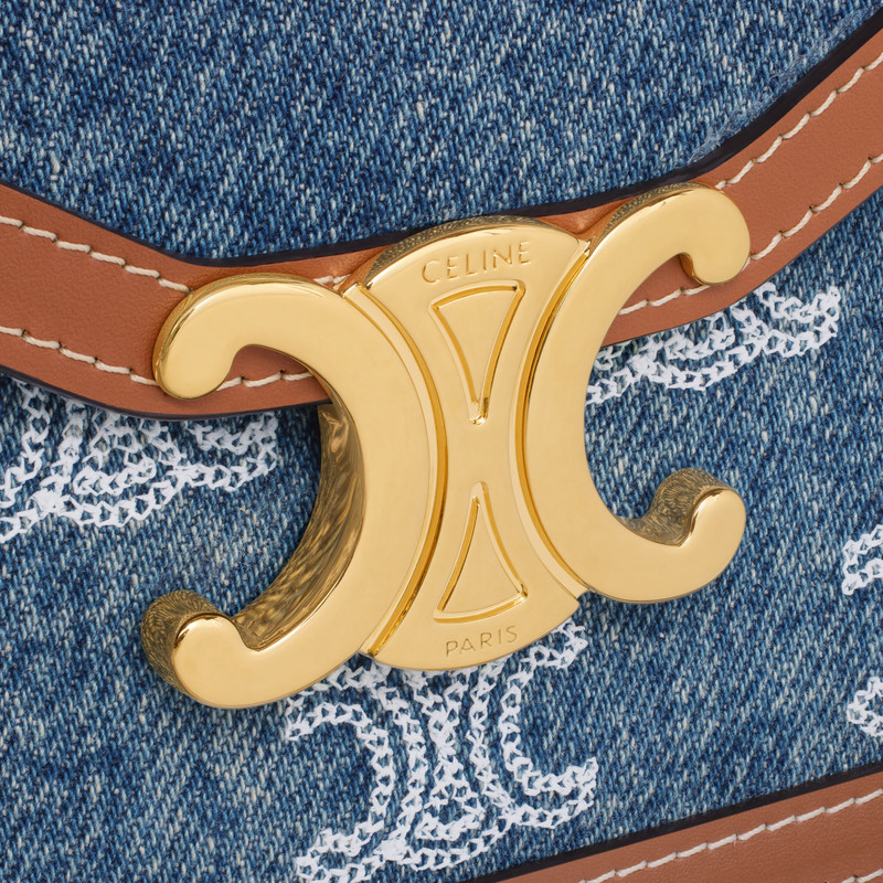 WALLET ON CHAIN MARGO in DENIM WITH TRIOMPHE ALL-OVER EMBROIDERY AND CALFSKIN 5