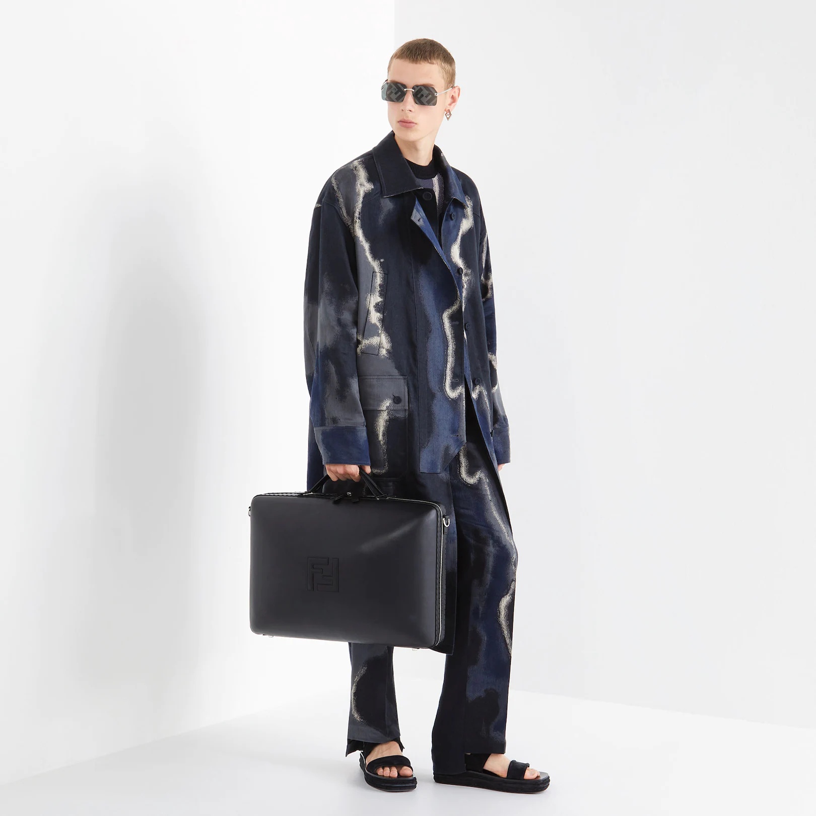 Black jacquard trench coat - 4