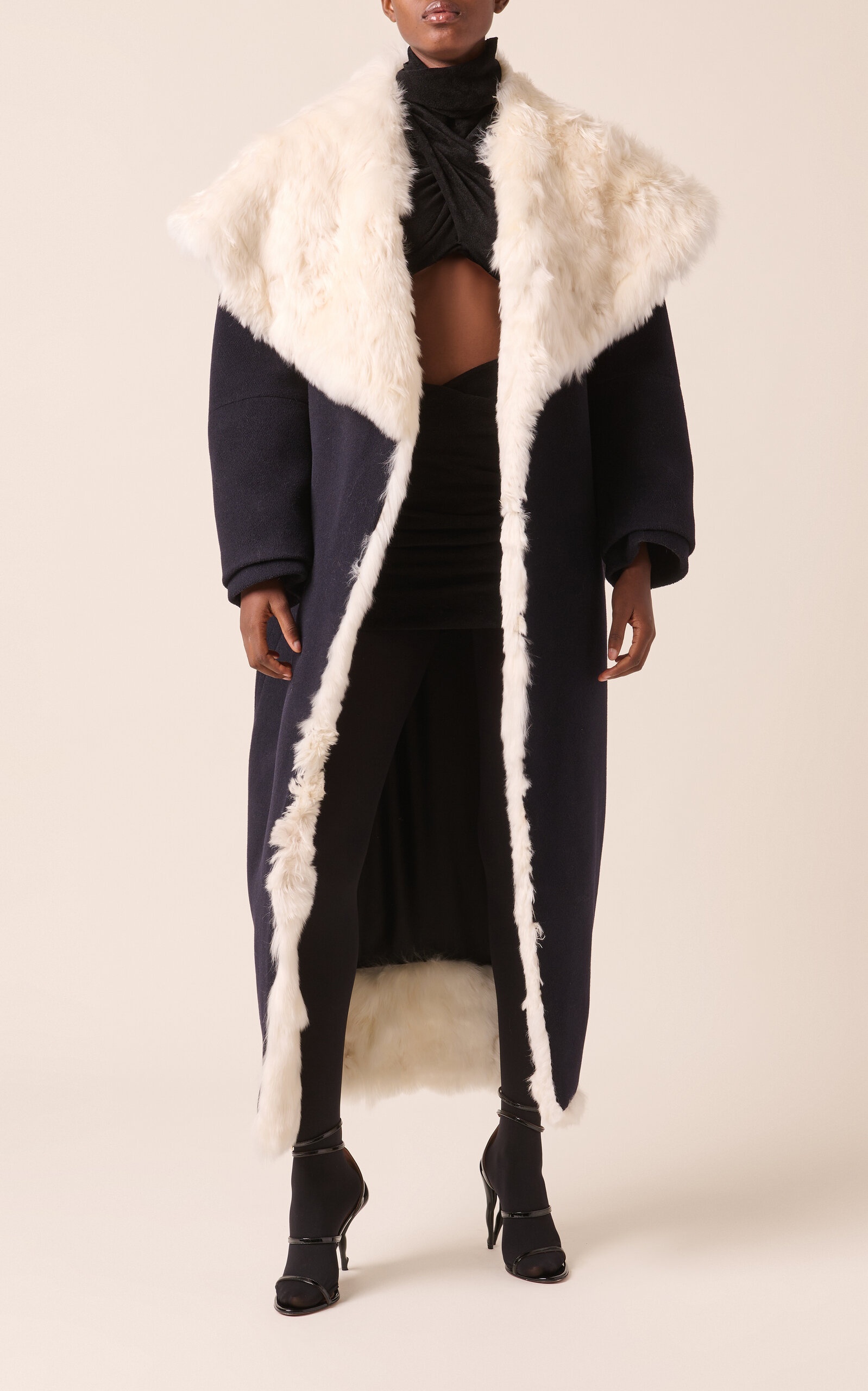 Fur Collar Wool Coat black - 3