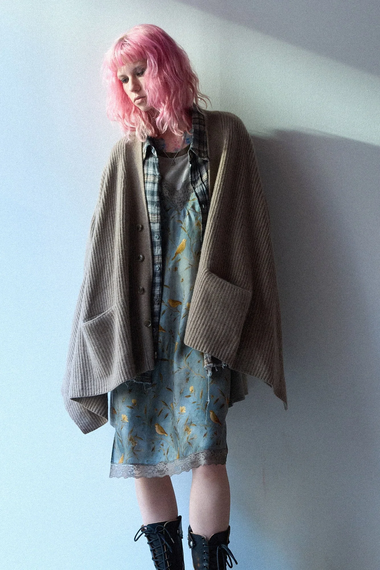 Draped Front Ribbed Cardigan - 1