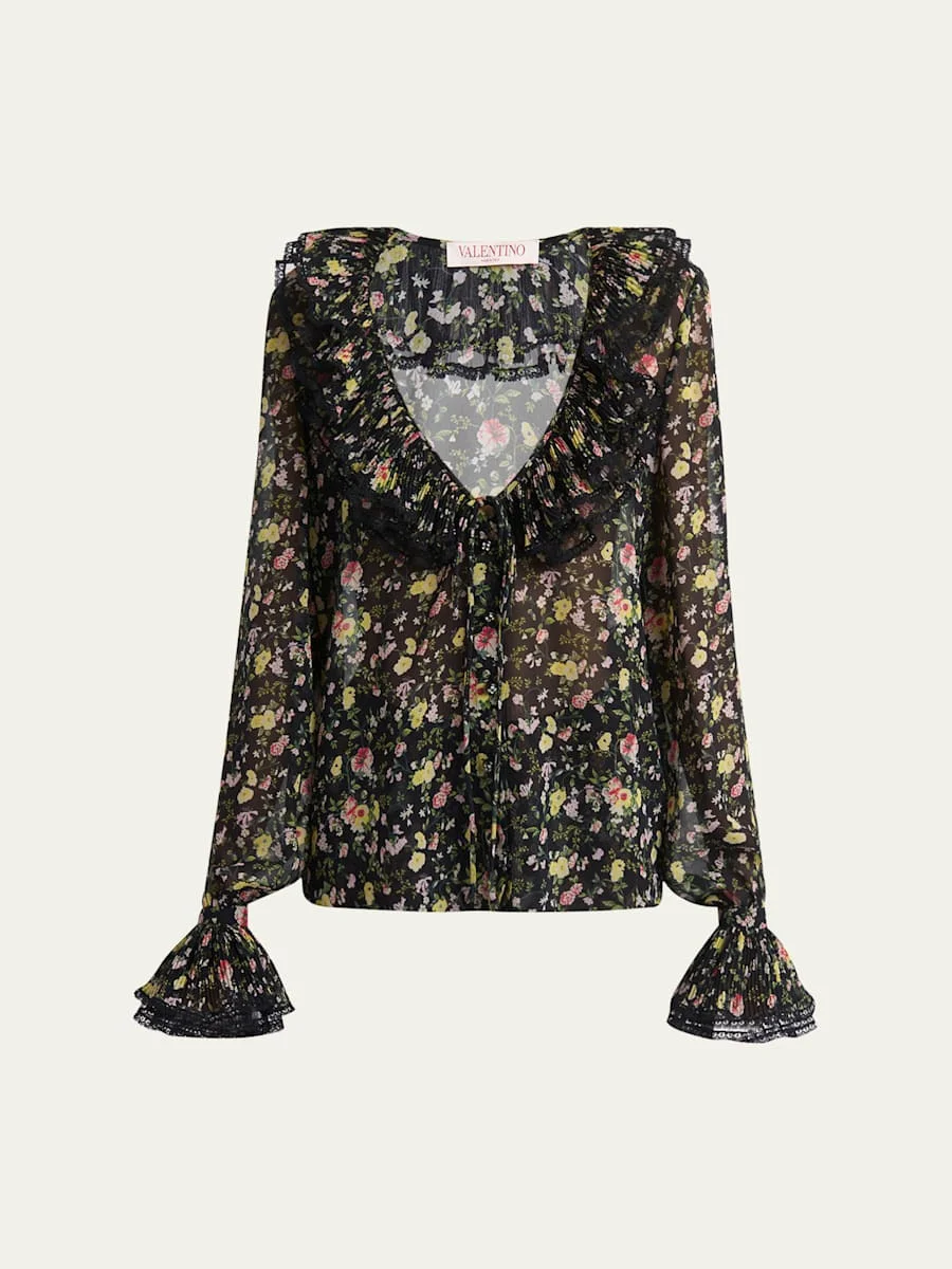 Semi Sheer Flower Print Blouse - 1