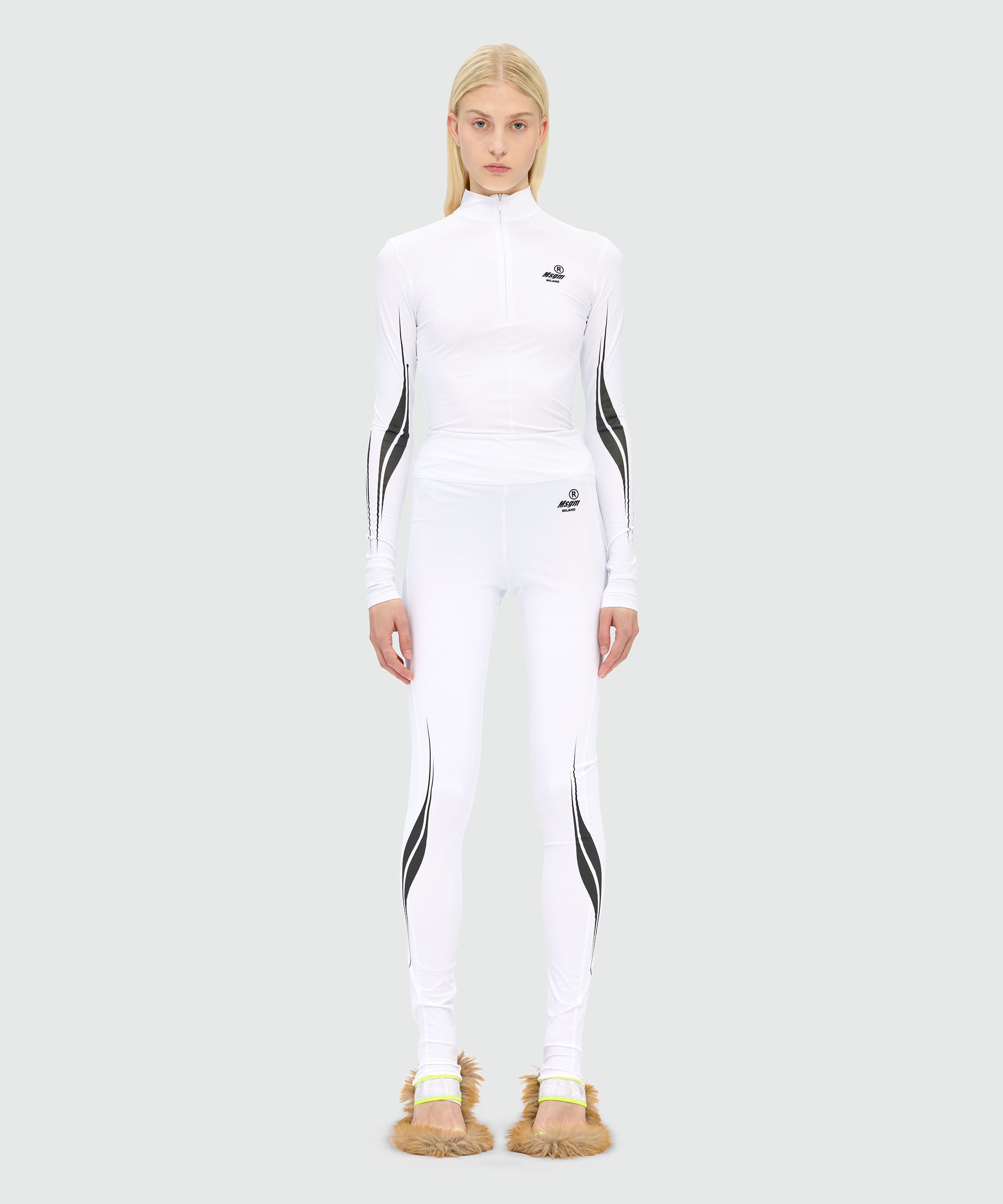 White Lycra leggings with MSGM Race print - 2