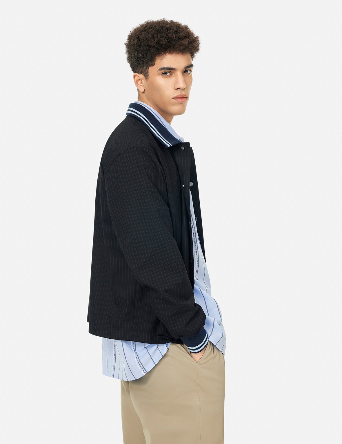 Logo and Slogan Embroidery Regular Fit Striped Suit Ccoach Jacket - 5