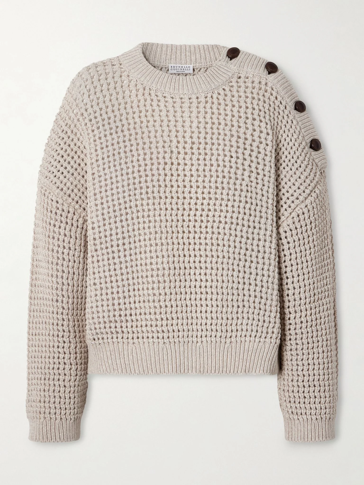 Open-knit cotton-blend sweater Beige - 1