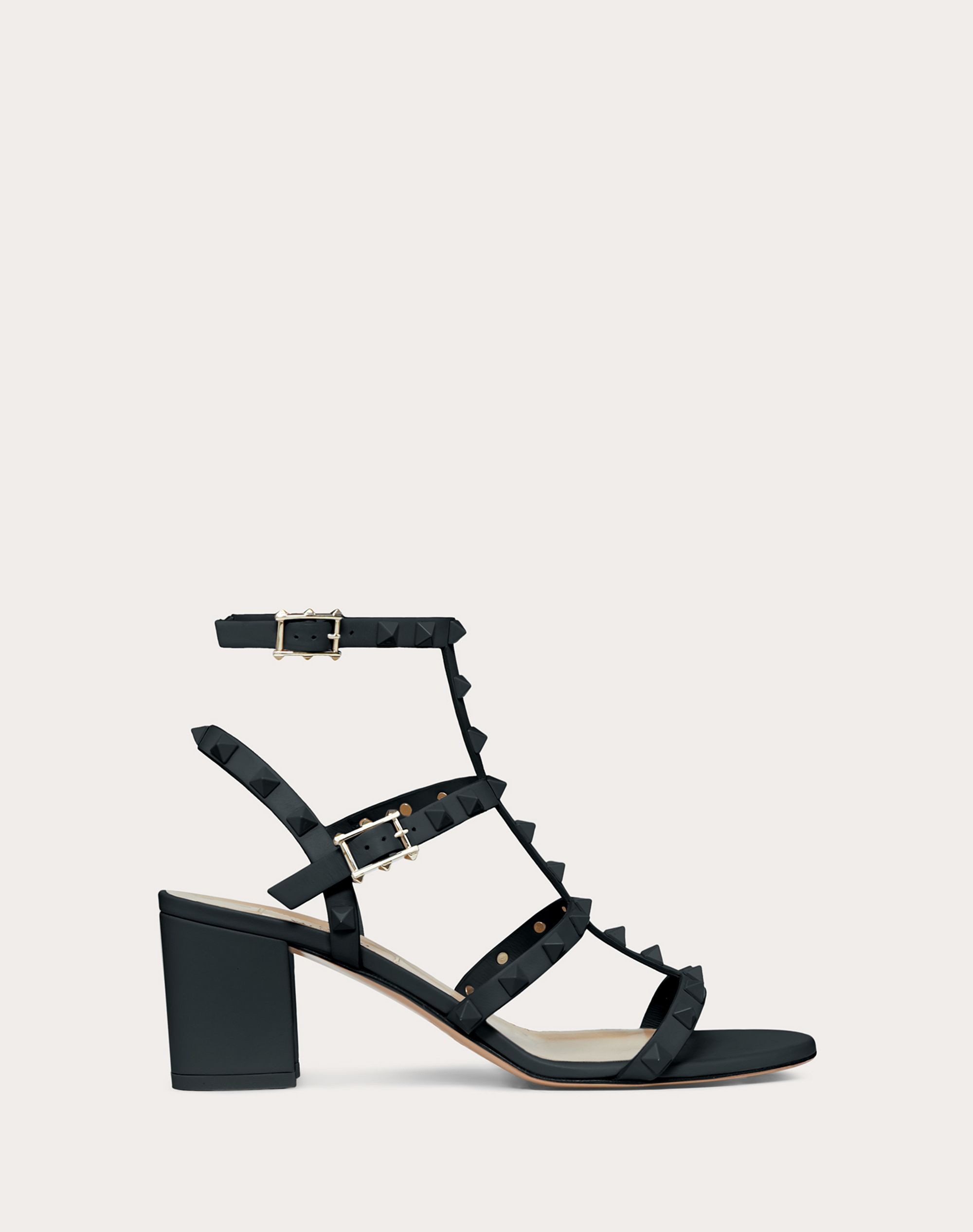 Rockstud Ankle Strap Calfskin Leather Sandal with Tonal Studs 60 mm - 1