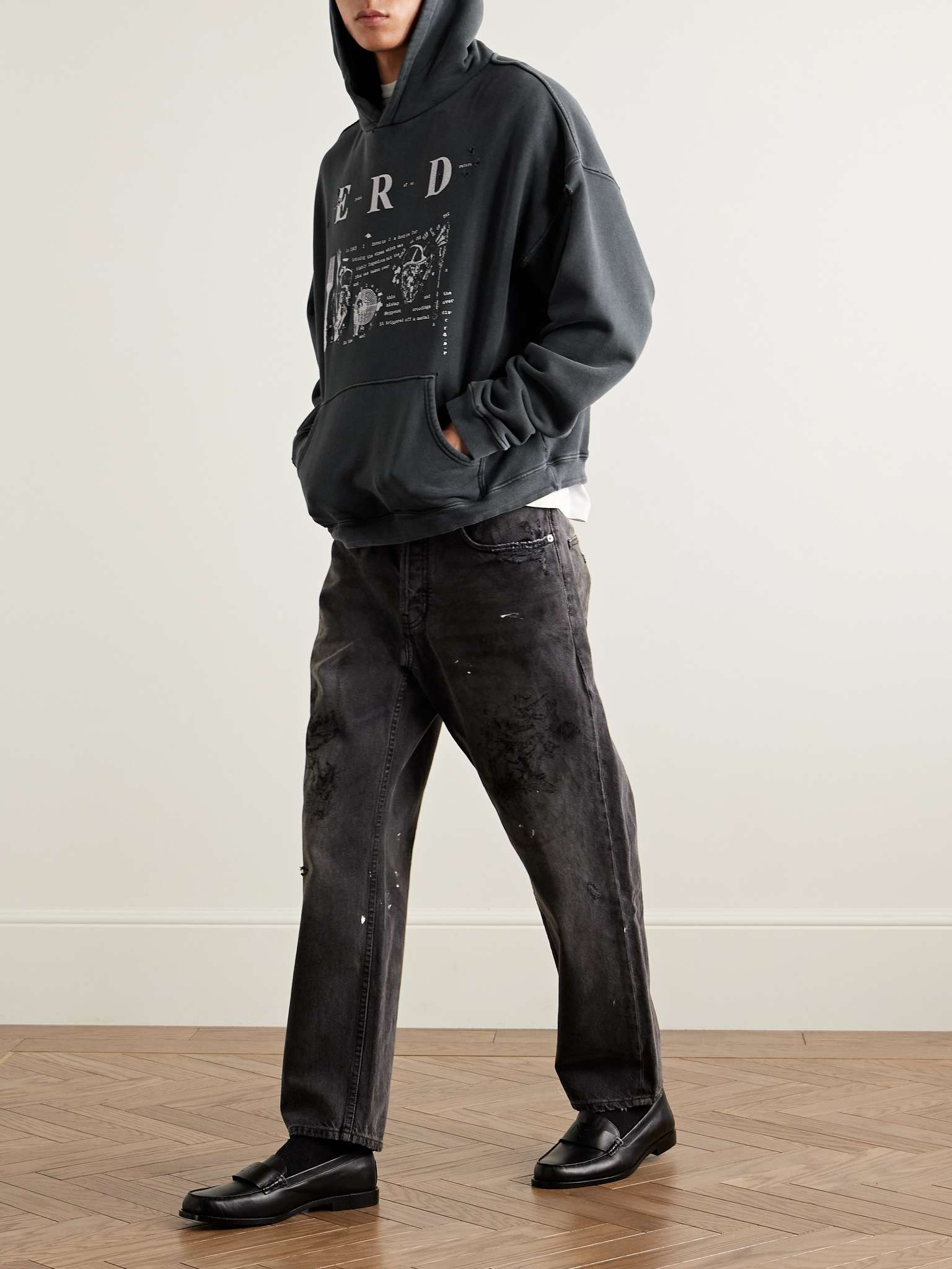 My Role in the War Distressed Logo-Print Cotton-Jersey Hoodie - 2
