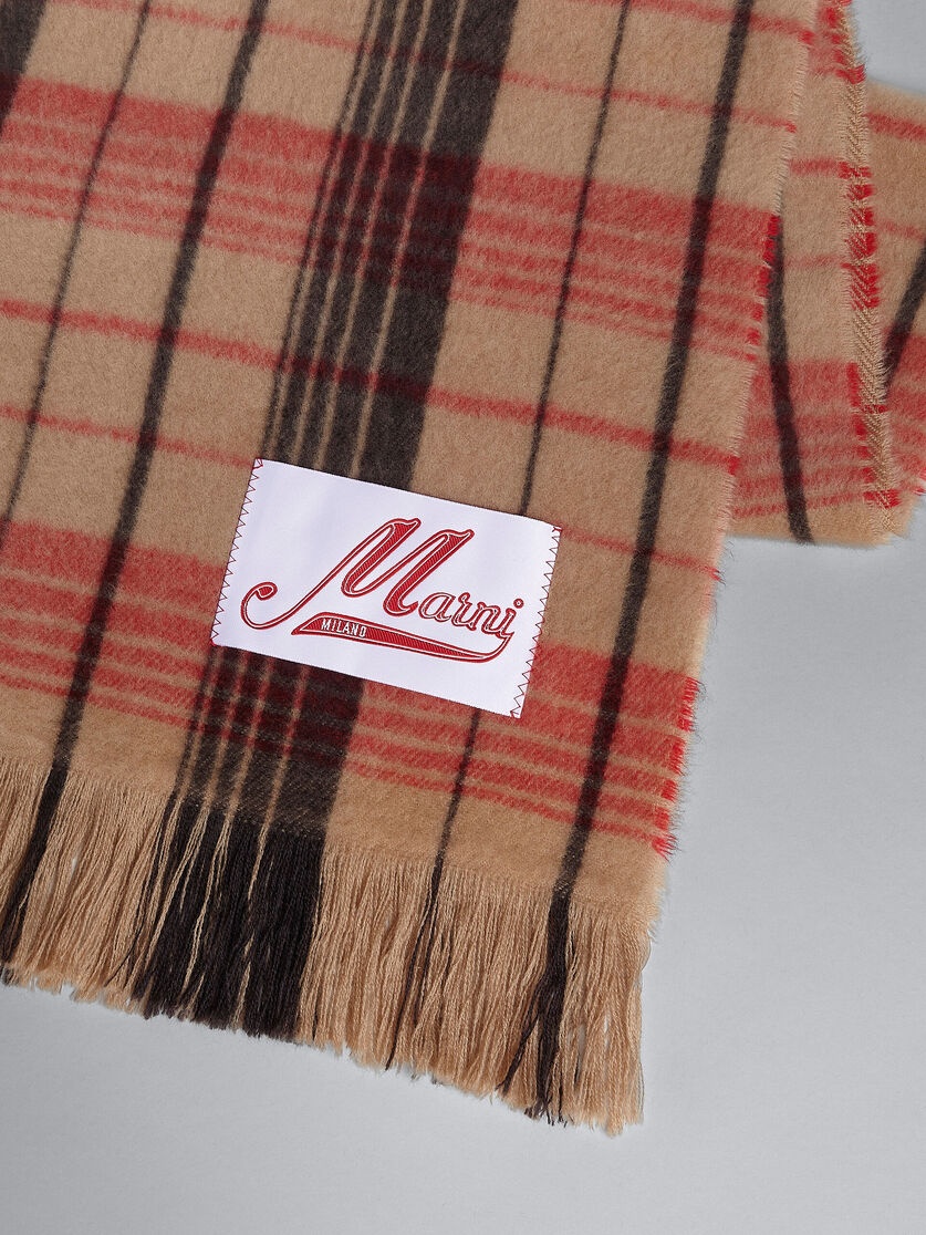 BROWN CHECK WOOL SCARF - 4