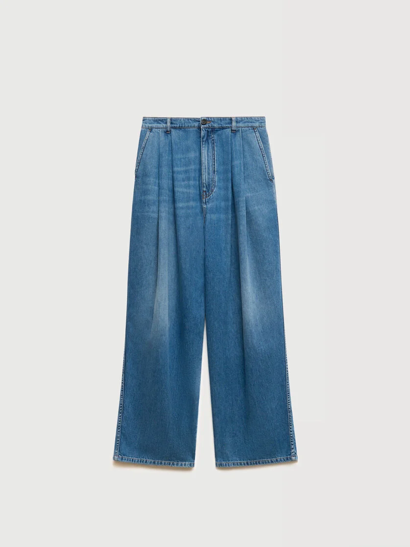 BLUE DENIM TROUSERS WITH DOUBLE PLEATS - 1