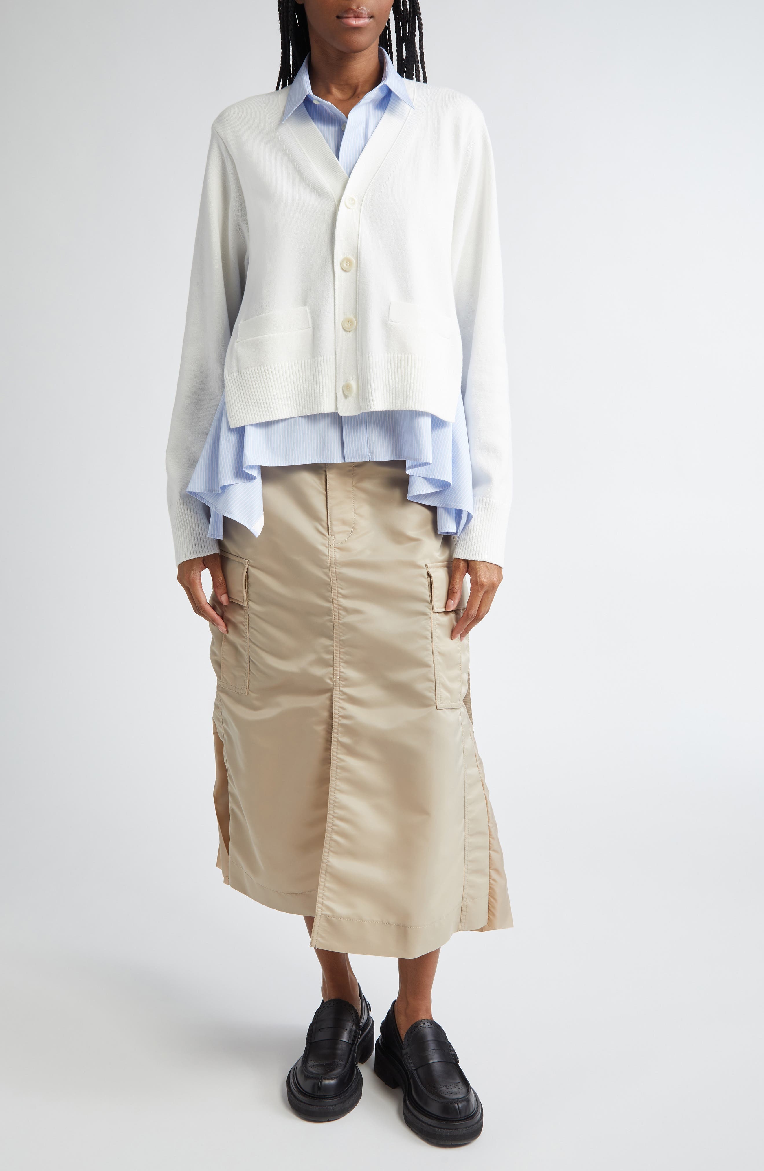 Sacai Insulated Nylon Twill Midi Cargo Skirt in Beige 651 at Nordstrom - 2
