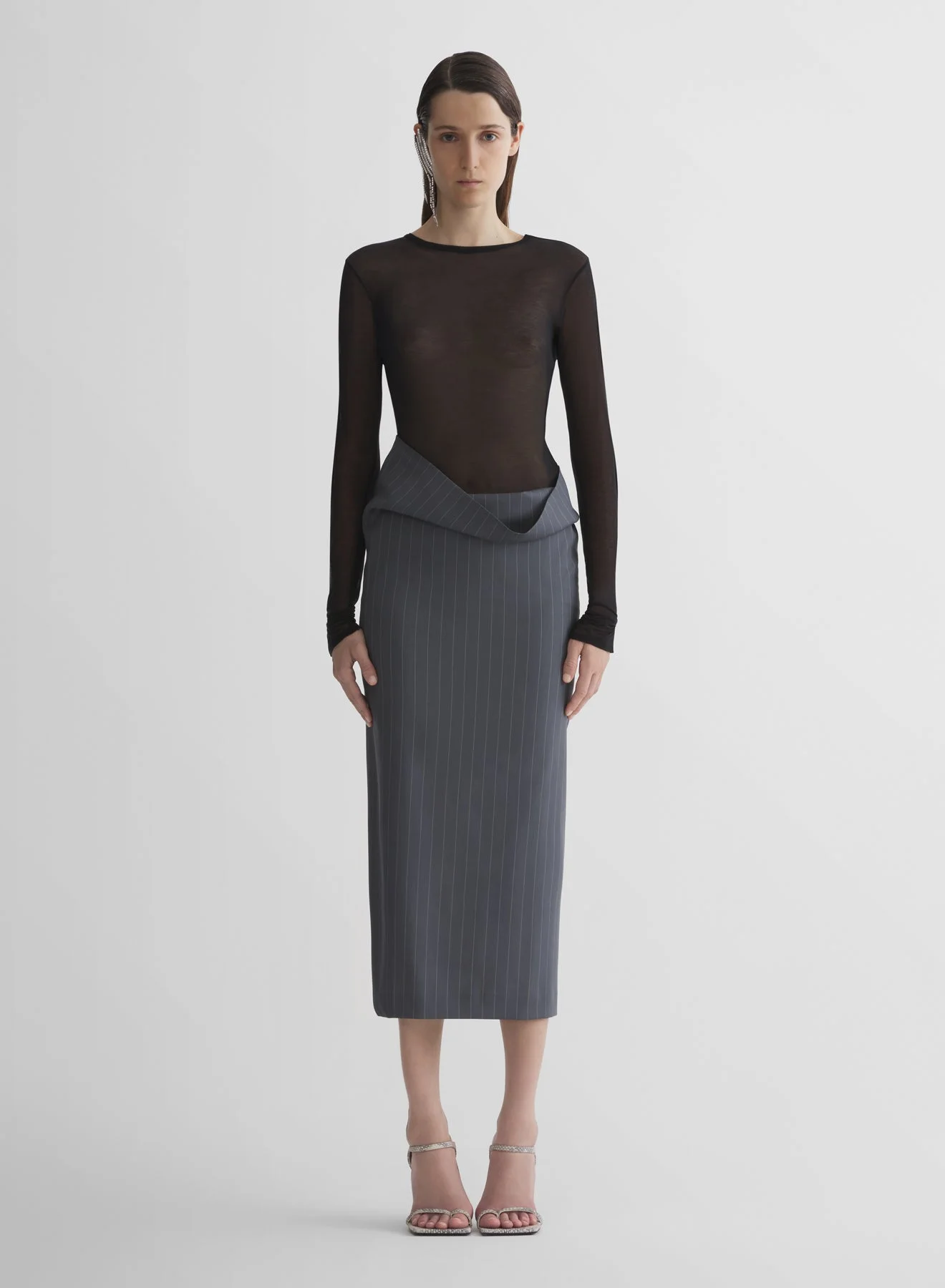 grey pinstripe stretch tube skirt - 1