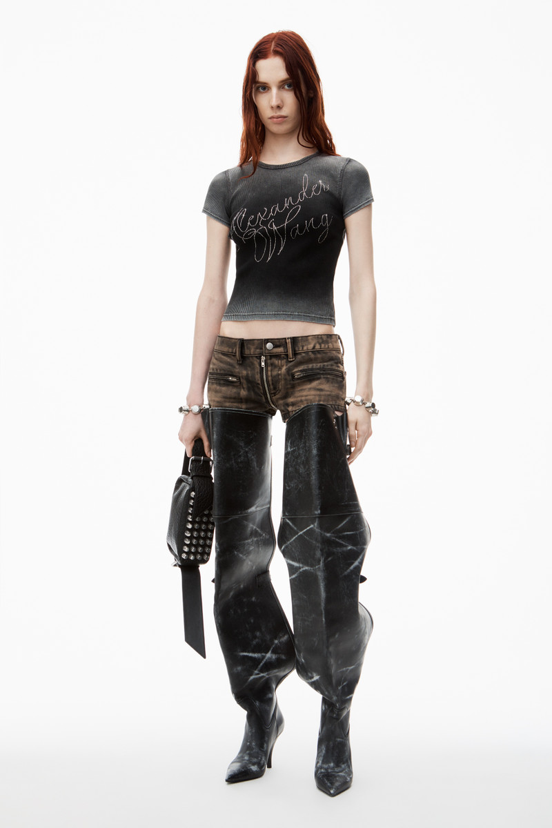 Alexander Wang Crystal Hotfix Tee in Ribbed Jersey outlook