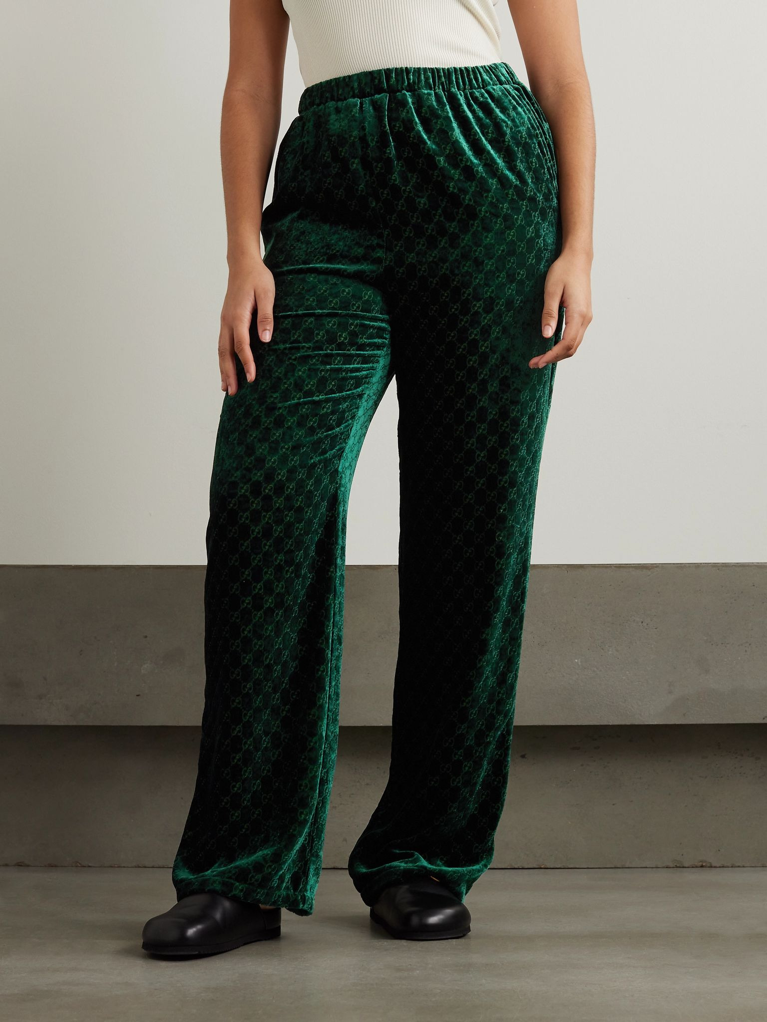 Belted devoré-velvet robe Dark green - 3