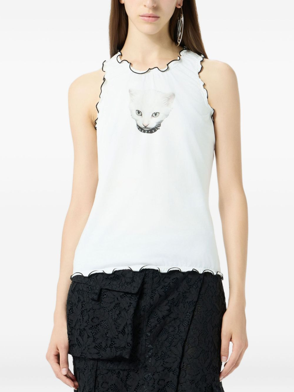 cat-print ruffled T-shirt - 3