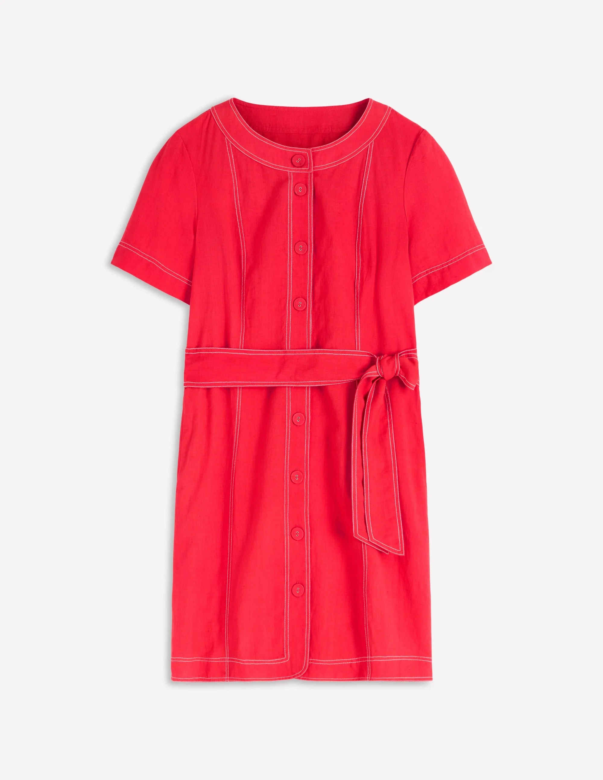 Callie Linen Short Dress-Bright Cherry - 1
