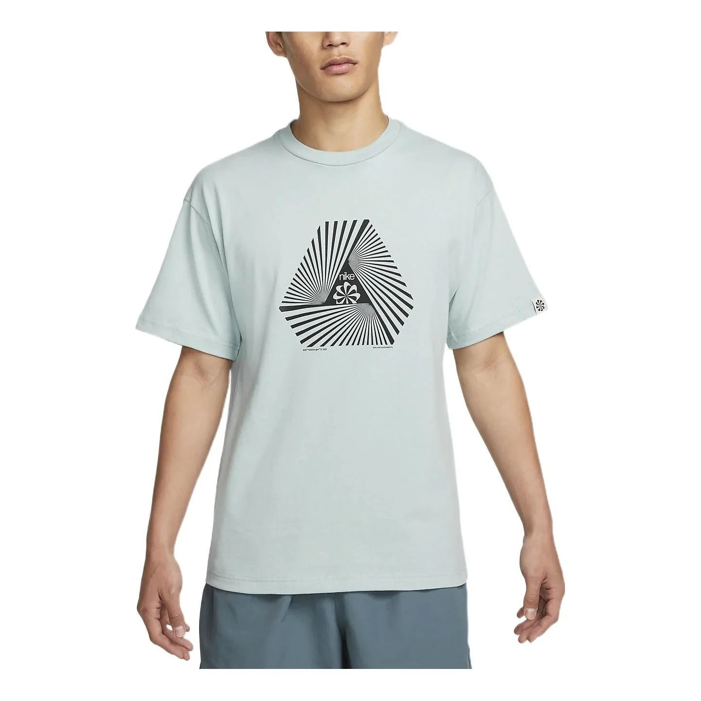 Men's Nike Geometry Pattern Printing Round Neck Pullover Short Sleeve Green T-Shirt DV0679-366 - 1