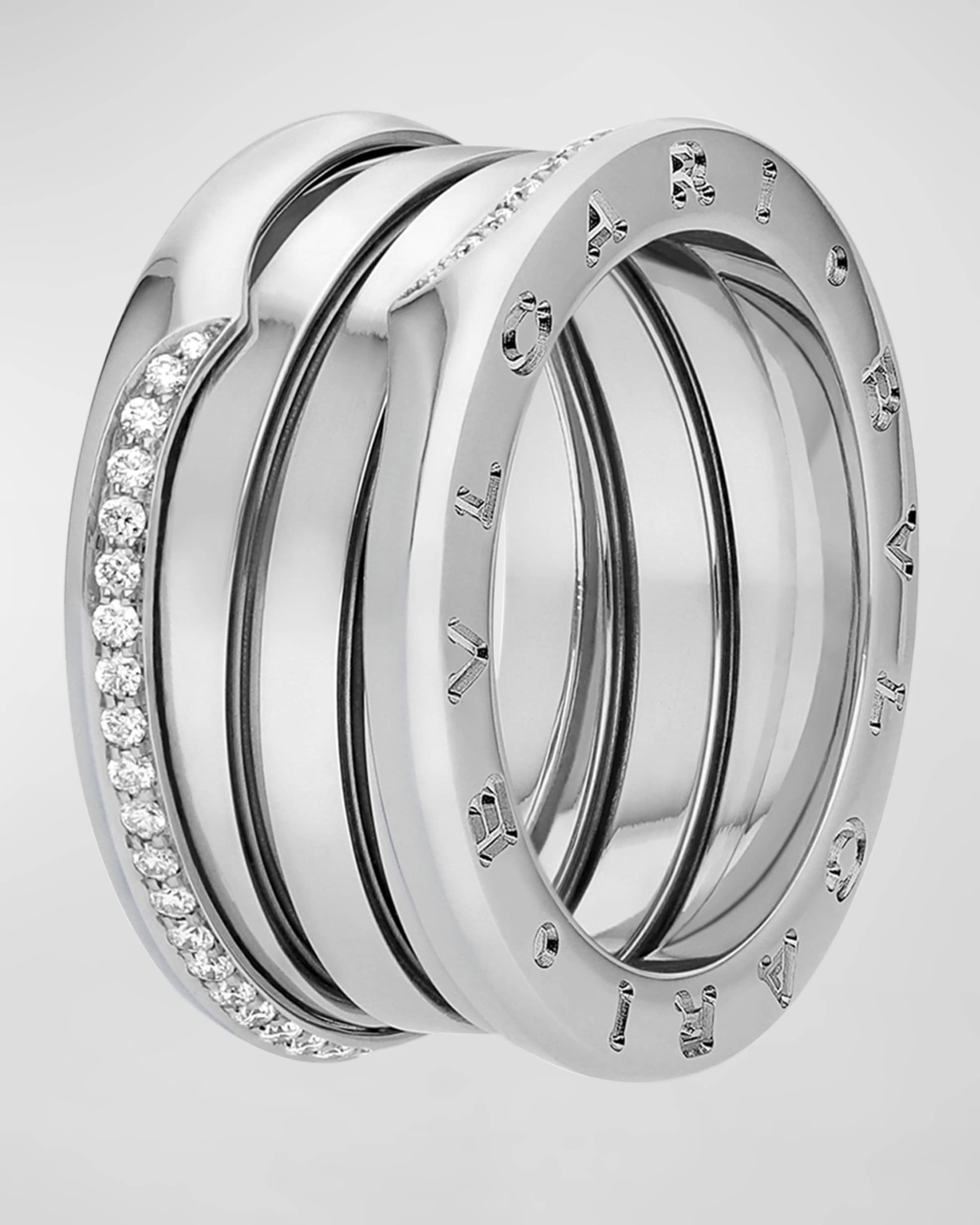 B.Zero1 White Gold 3-Band Wave Ring with Diamonds, EU 53 / US 6.25 - 1