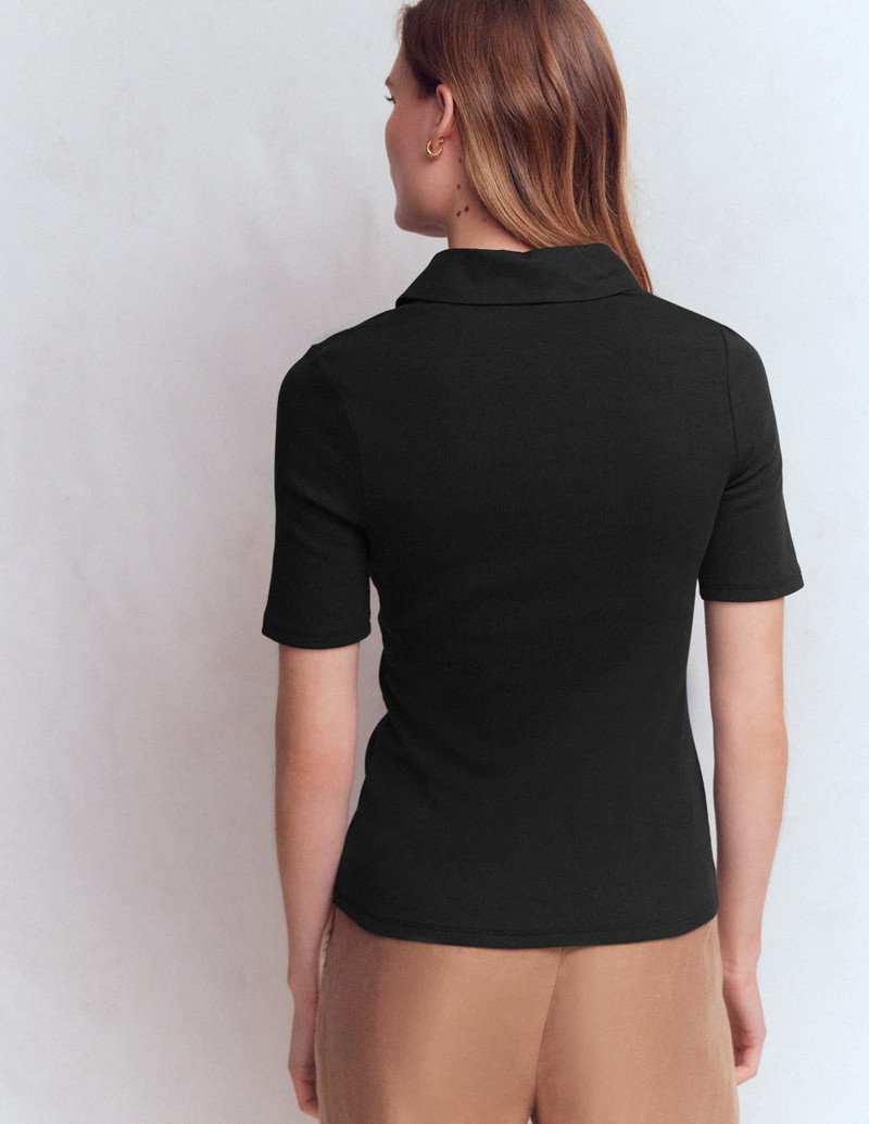 Collared Ribbed Henley Top-Black 4