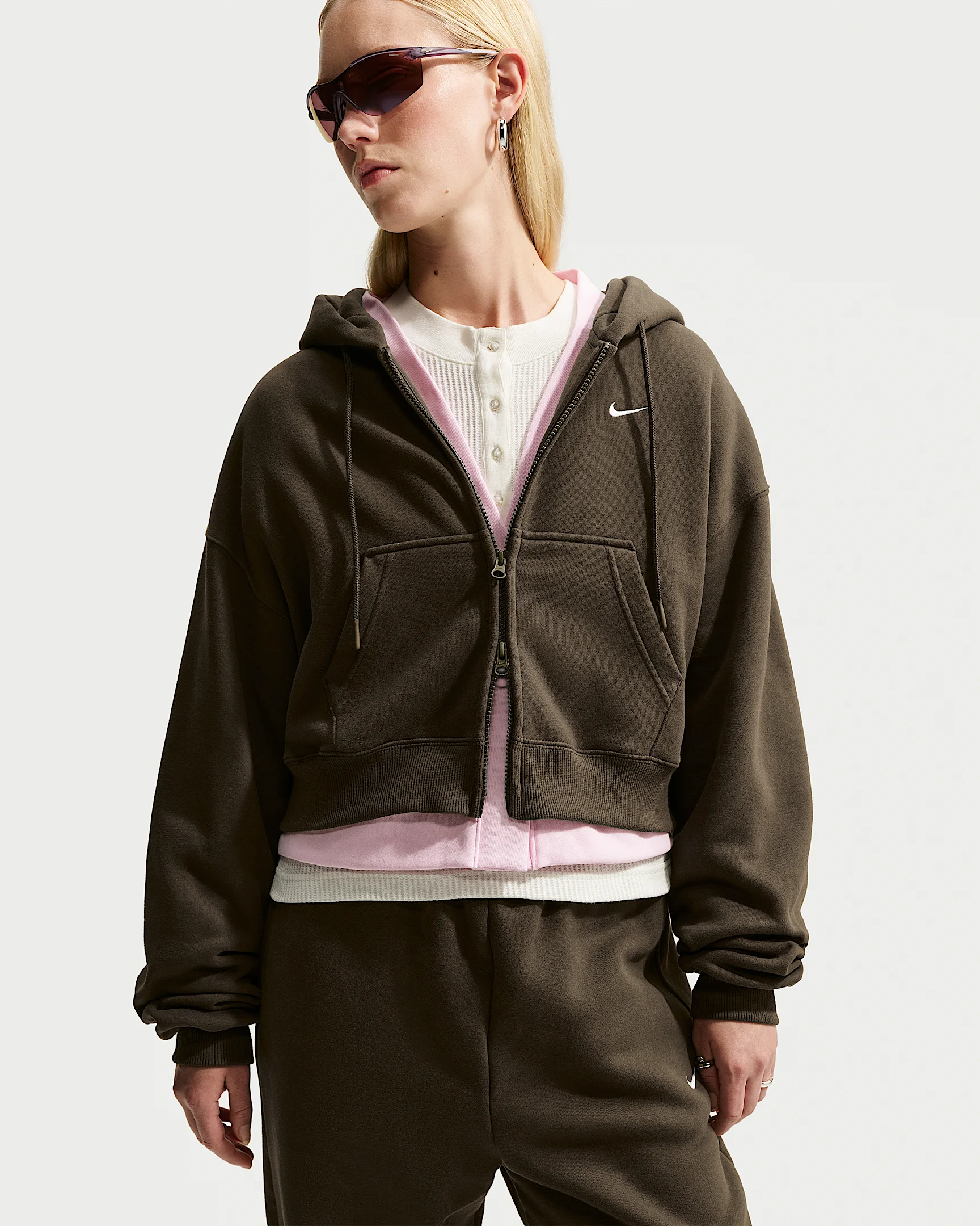 Nike Studio Fleece Medium Weight Women's Oversized Full-Zip Cropped Hoodie - 1