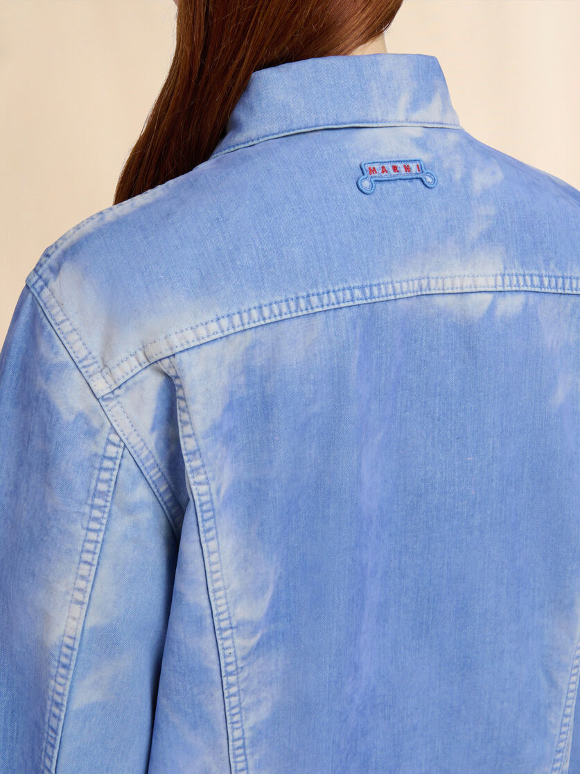 LIGHT BLUE FLOCKED DENIM TRUCKER JACKET - 5