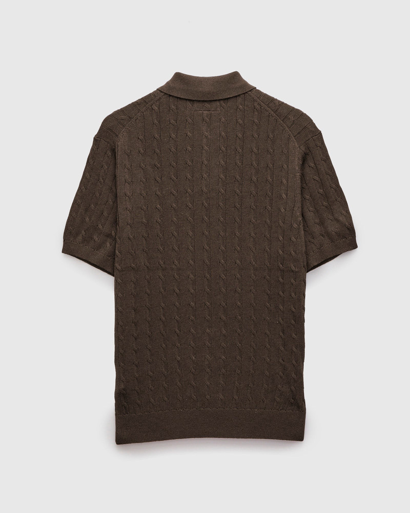 BEAMS PLUS Cable Knit Polo Short Sleeve Sweater in Brown outlook