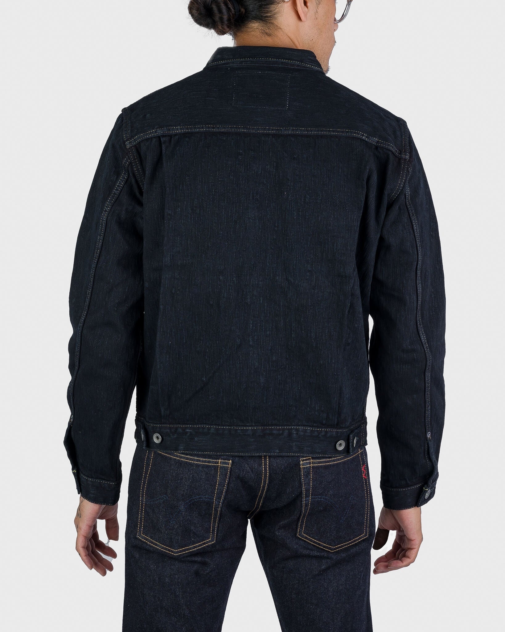 IHJ-507-SLBod 16oz Slubby Selvedge Denim Type II Jacket - Indigo Overdyed Black - 3