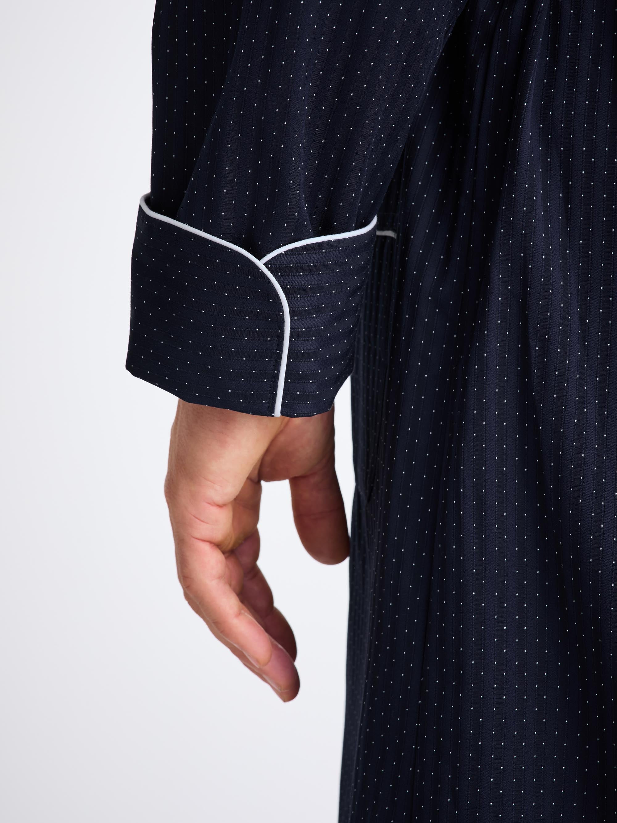 Men's Dressing Gown Royal 40 Cotton Satin Navy - 7
