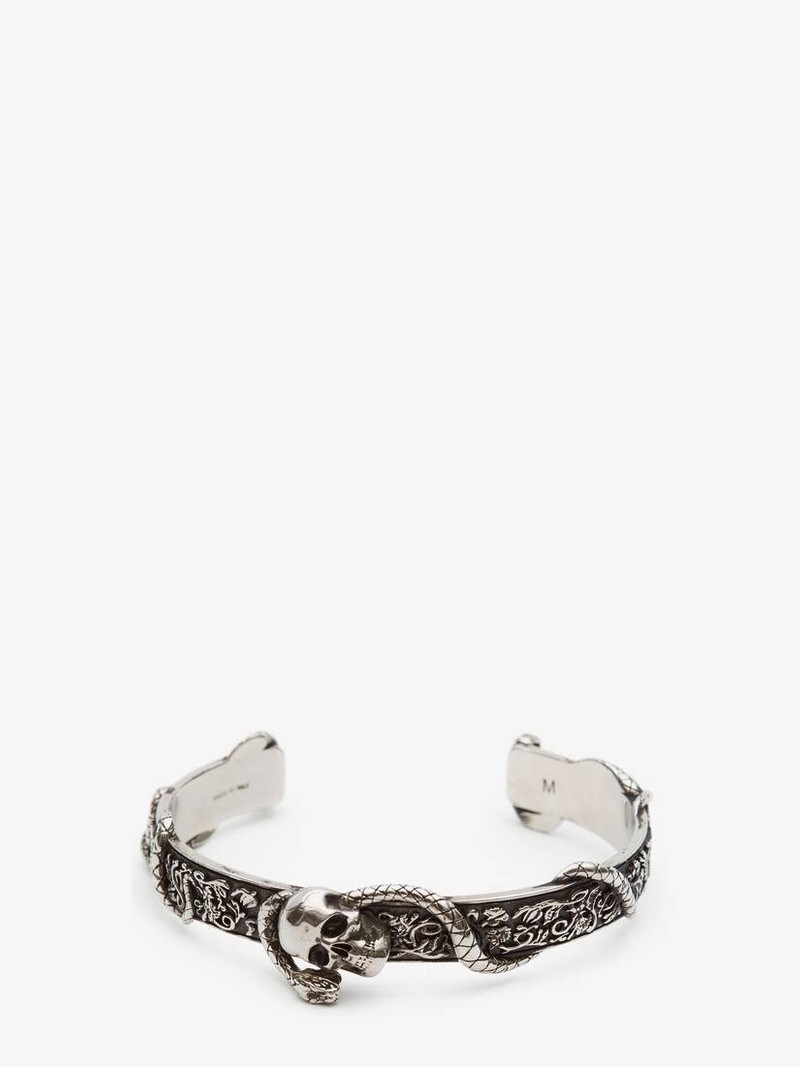 Skull And Snake Bracelet in Antique Silver 1
