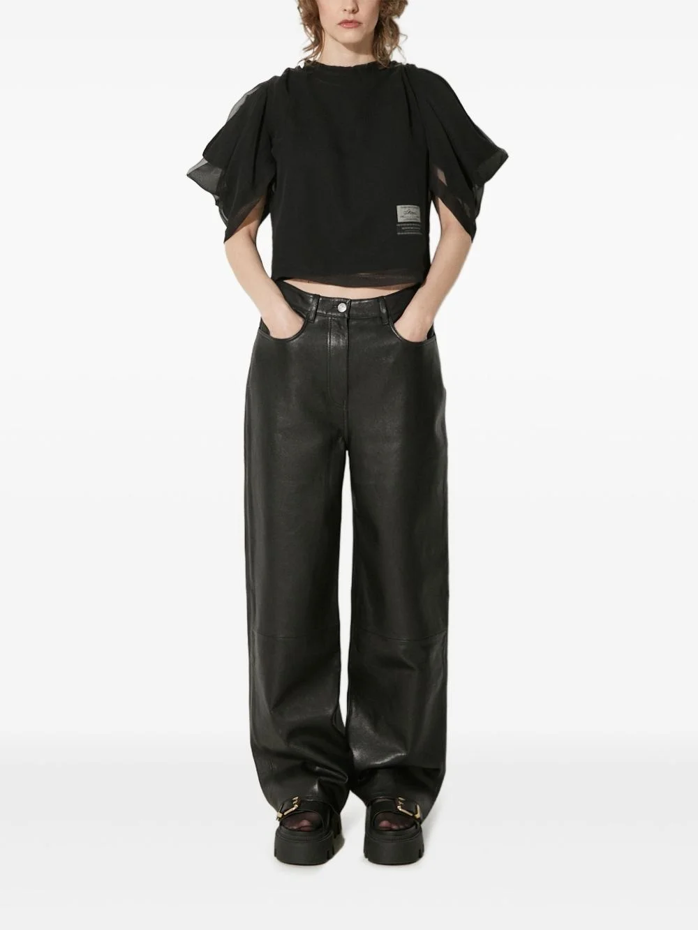 puff-sleeve sheer-panel top - 1