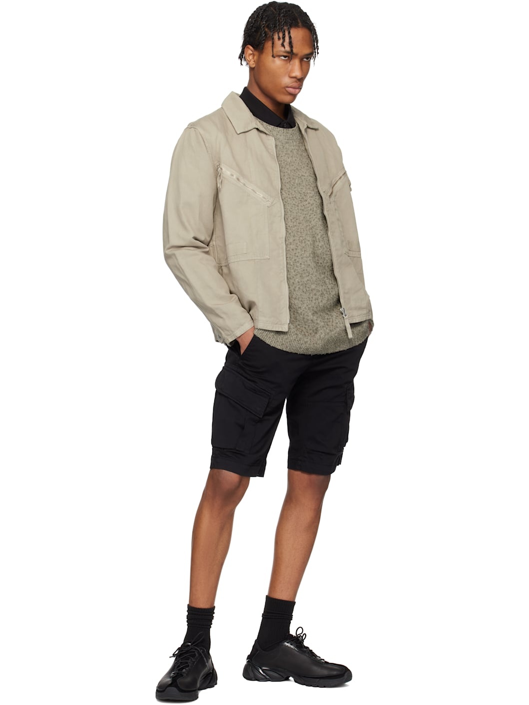 C. P. Company Black Stretch Sateen Cargo Shorts - 5
