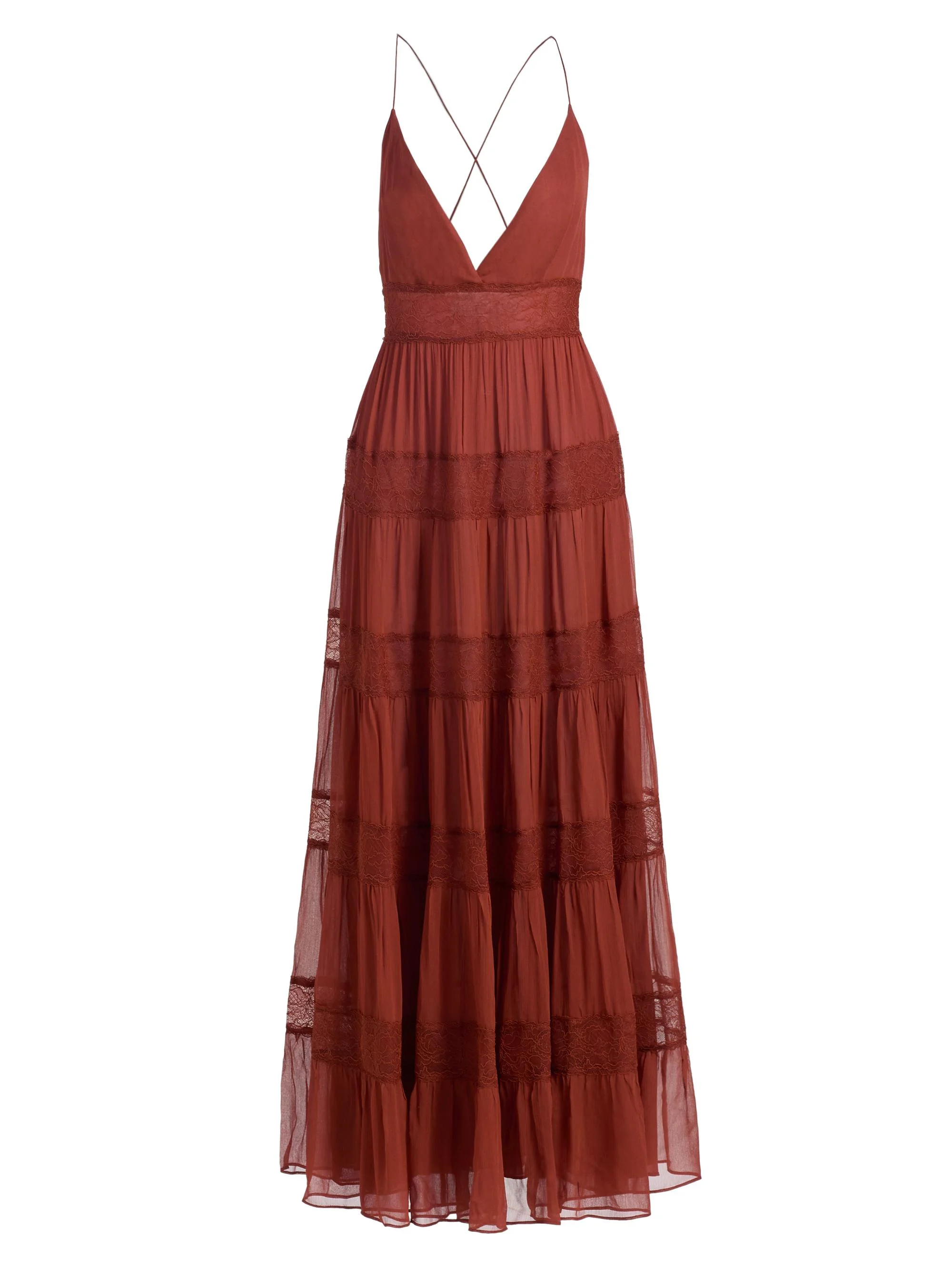 Women's Rune Tiered Lace-Trimmed Maxi Dress - Russet - 1