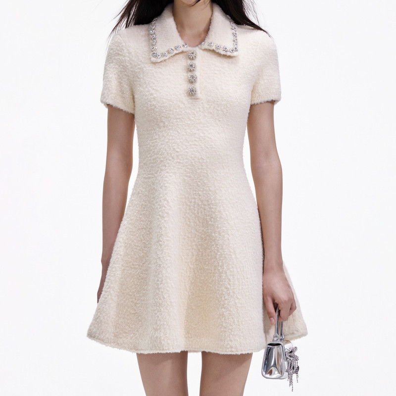 self-portrait Cream Soft Knit Mini Dress - RS24-129S-C | REVERSIBLE