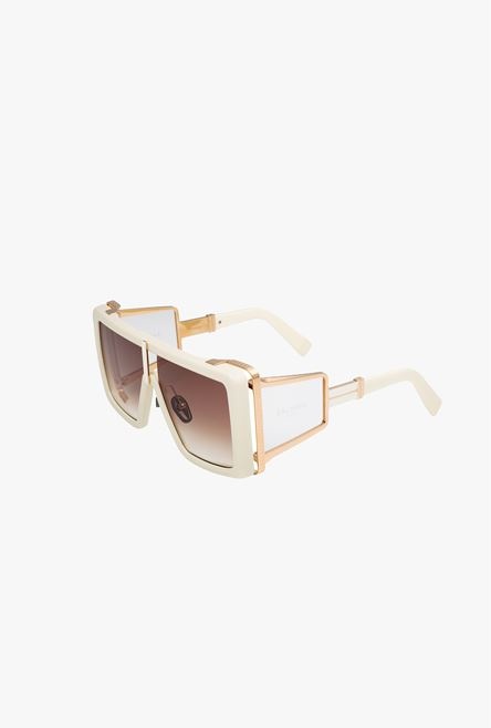 Off-white and gold-tone titanium shield-shaped Wonder Boy II sunglasses - 2