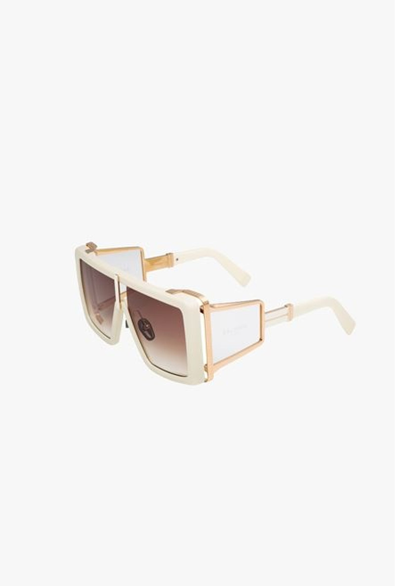 Balmain Off-white and gold-tone titanium shield-shaped Wonder Boy II sunglasses outlook