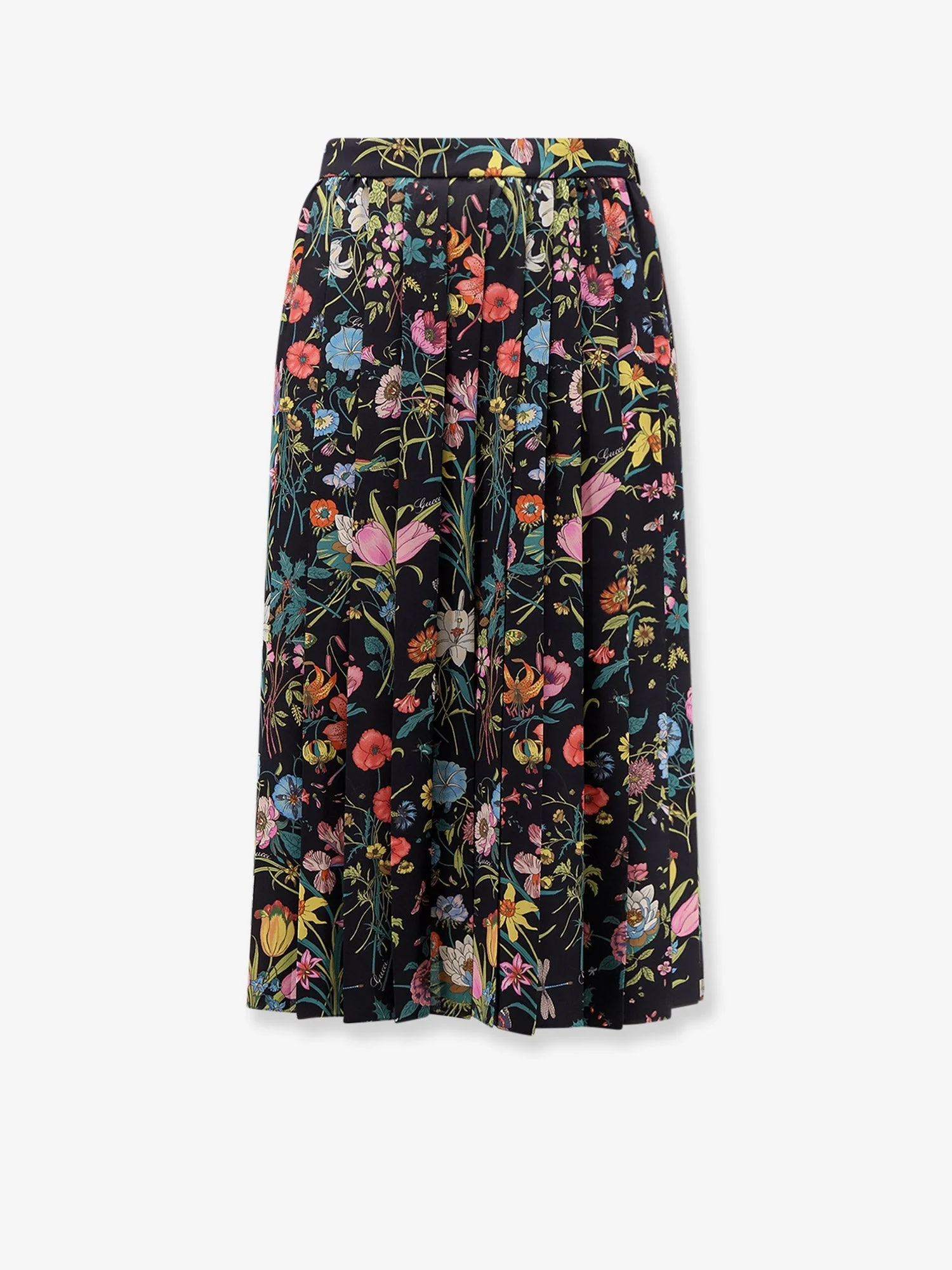 Gucci Silk Midi Skirt with Floral Print Black - 1