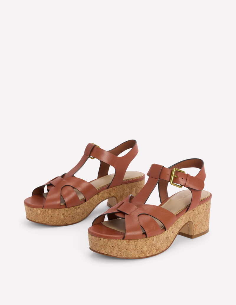 T-bar Wedge Sandals-Tan 3