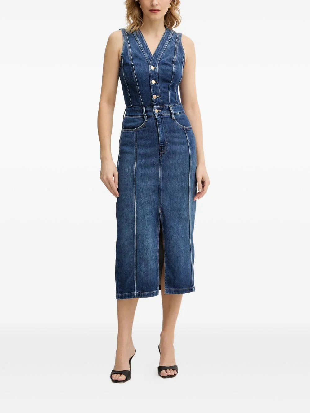 button V-neck midi dress - 1