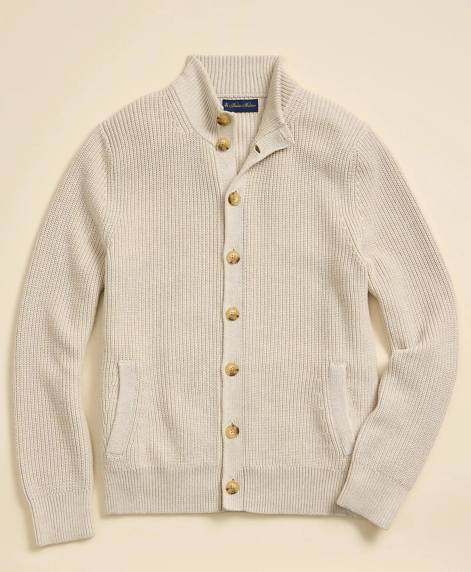Supima® Cotton Ribbed Mock Neck Cardigan - 1