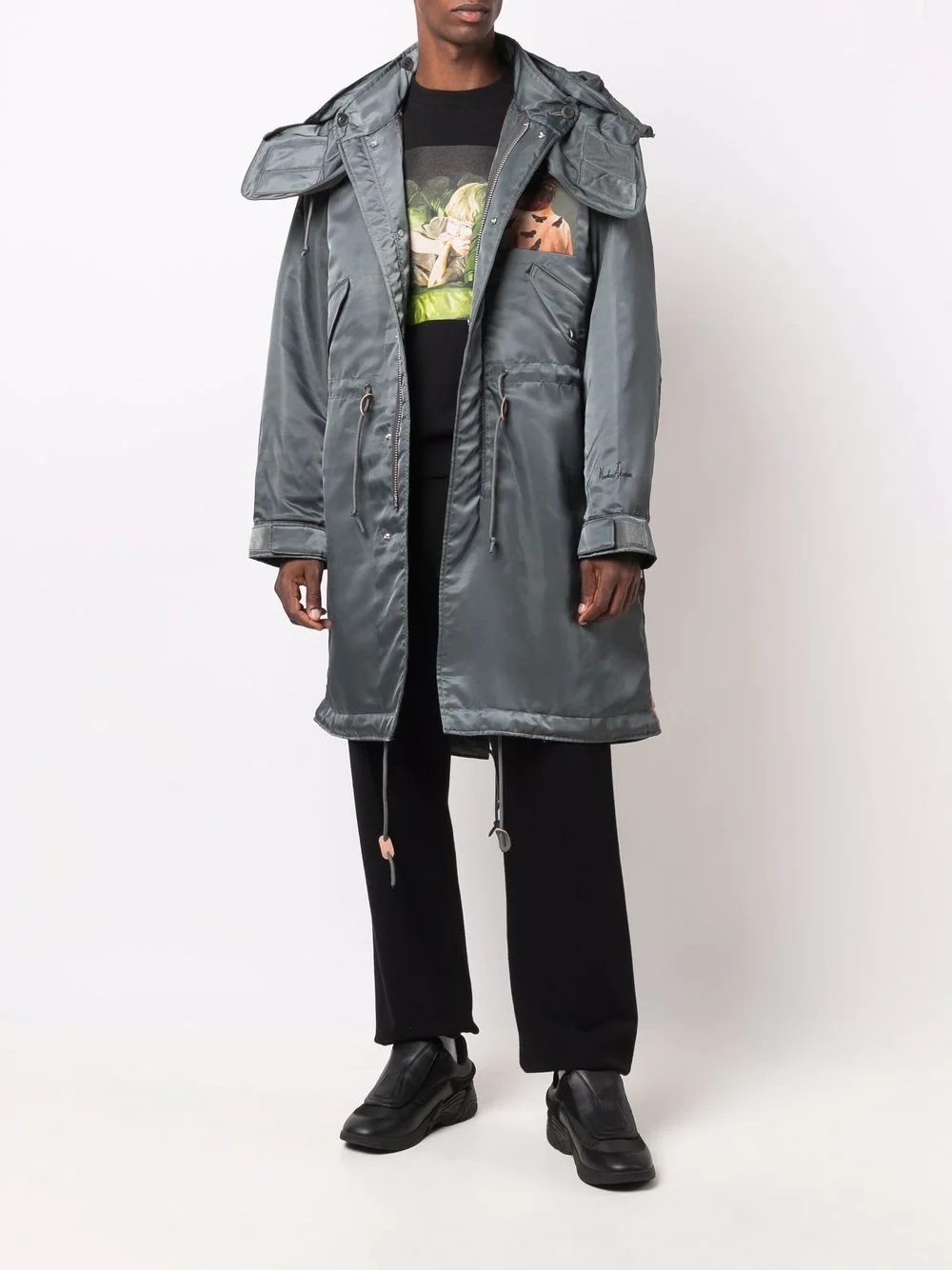 painterly-print hooded parka - 2