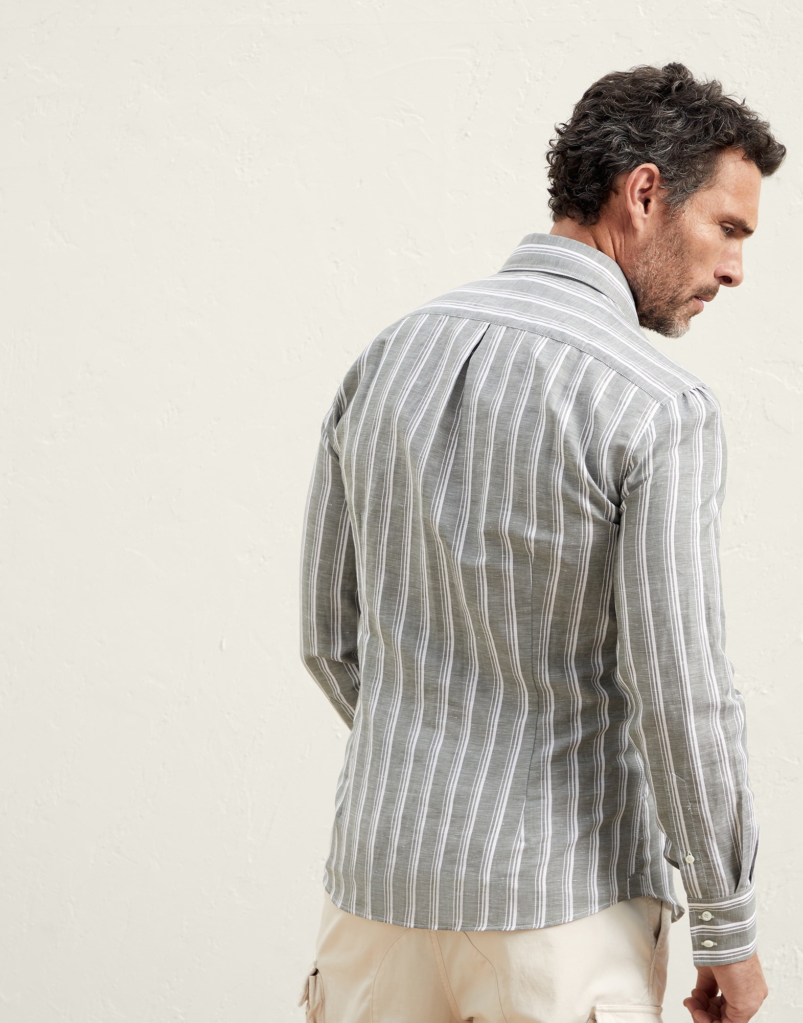 Multistripe linen and cotton slim fit shirt with spread collar - 2