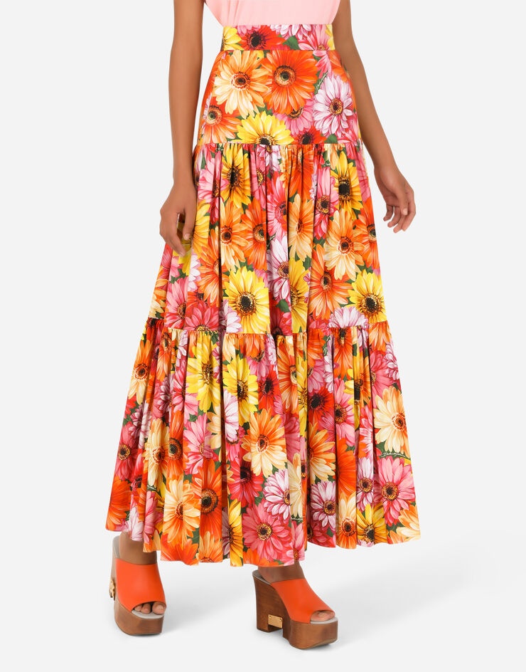 Long poplin skirt with gerbera-daisy print - 4