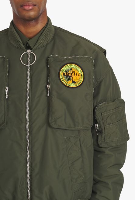 Khaki aviator bomber jacket with Balmain badge - 10