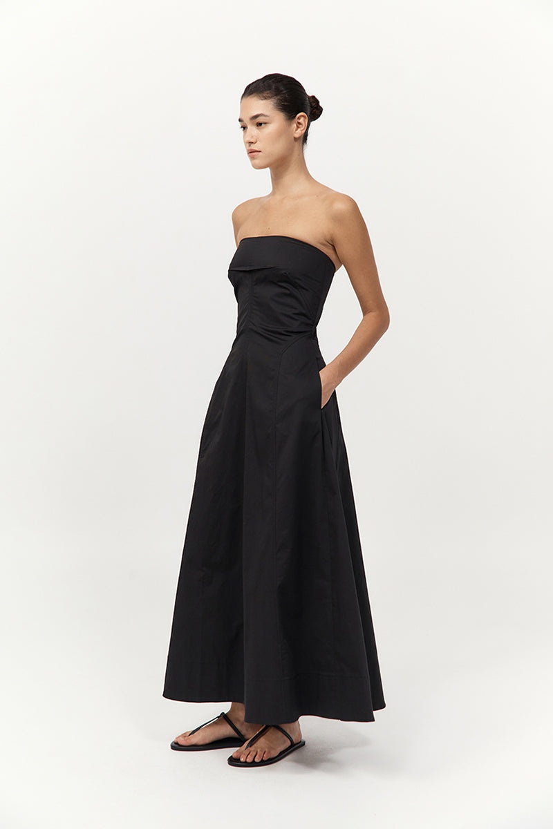 Sculpted Cotton Strapless Dress - Black - 5